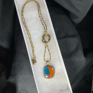 Lariat Necklace with Fused Glass Pendant